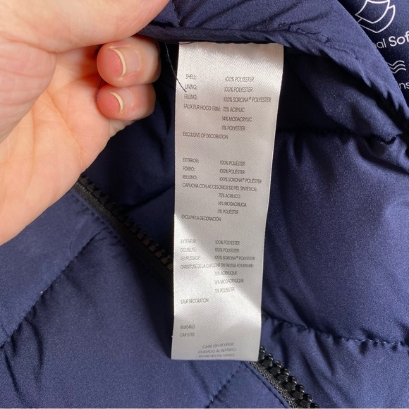 Calvin Klein Long Line Puffer Faux Fur Winter Coat Jacket Navy Size Small NWT - Picture 5 of 11